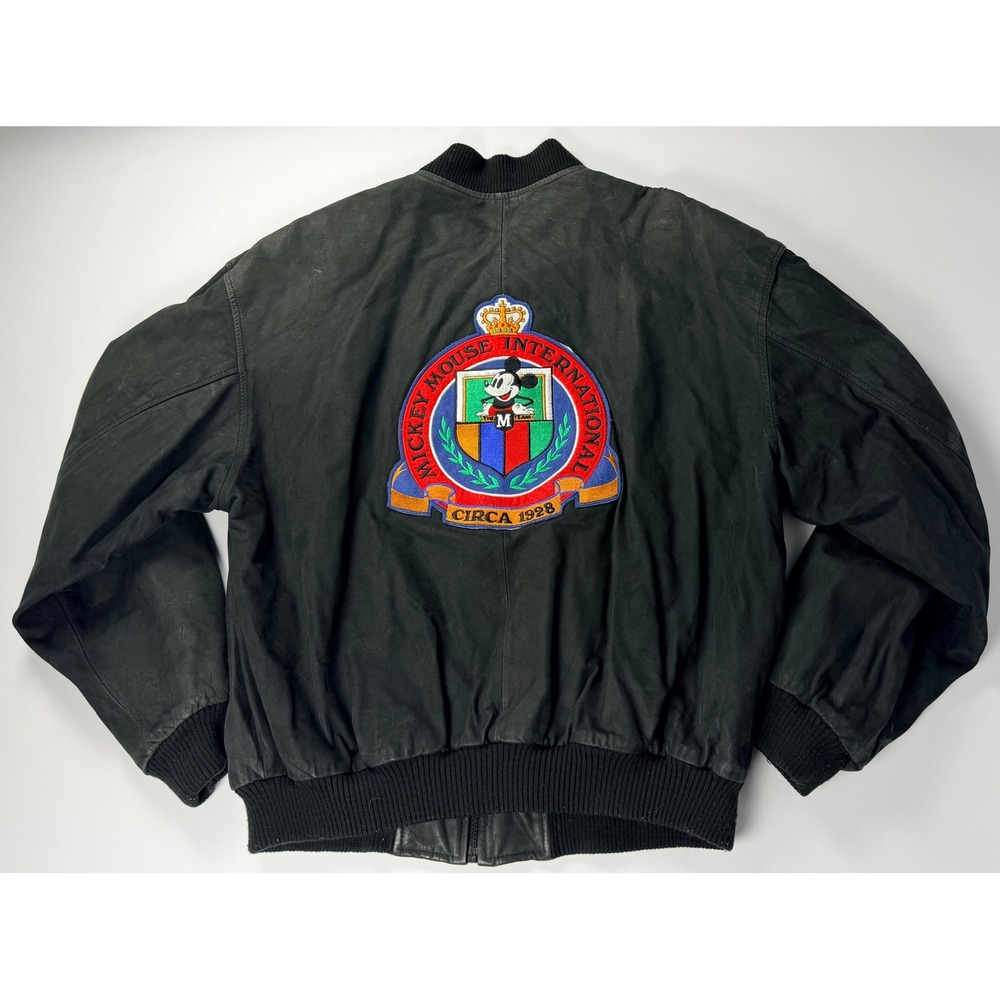 Vintage Disney Bomber Jacket Mickey Mouse International Men's M Leather Black